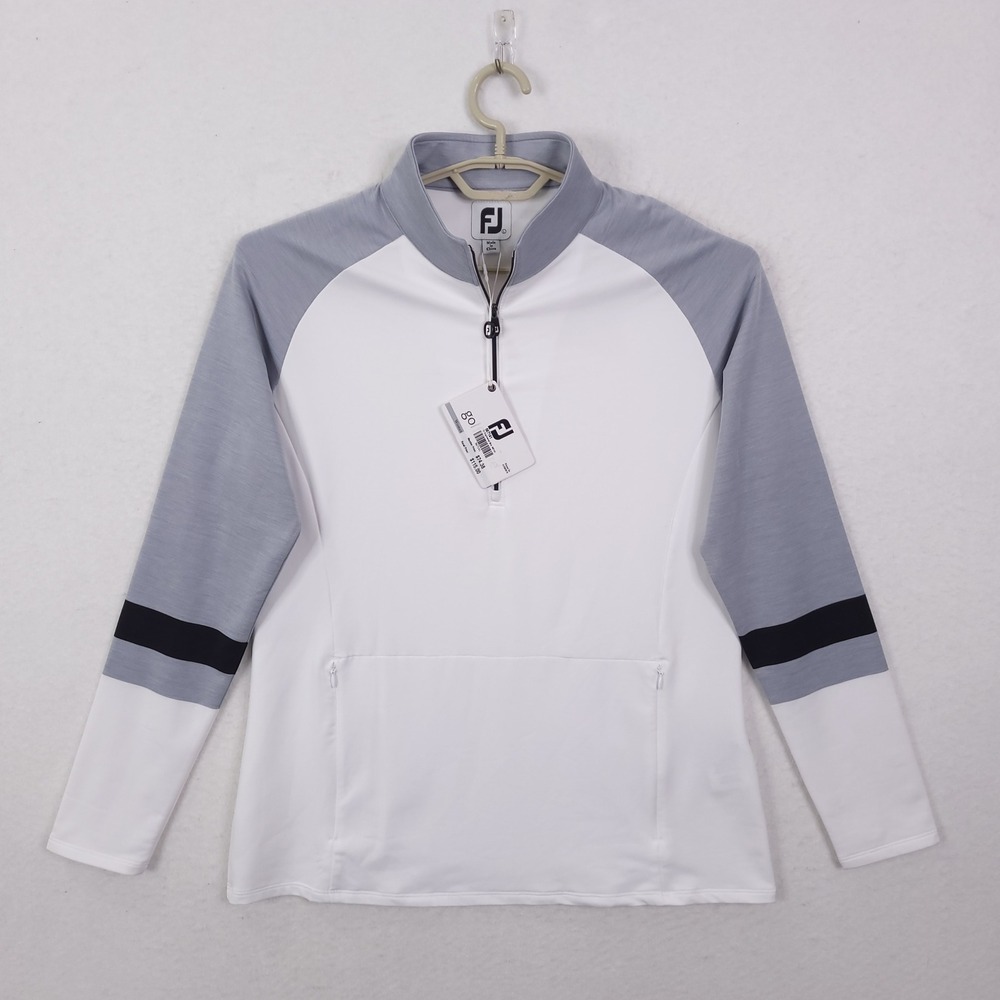 FootJoy Half Zip Pullover Womens Large White Engineered Sleeves Golf Top NEW